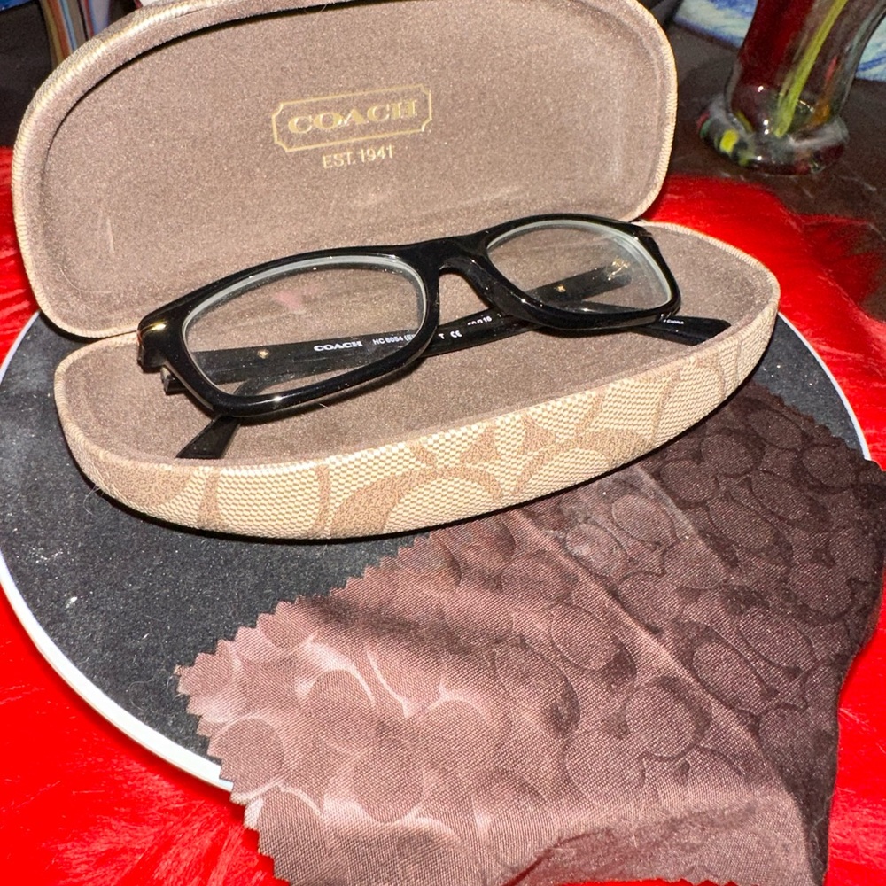 Coach snap sunglass case, Coach sunglasses, Coach glass wipe cloth
